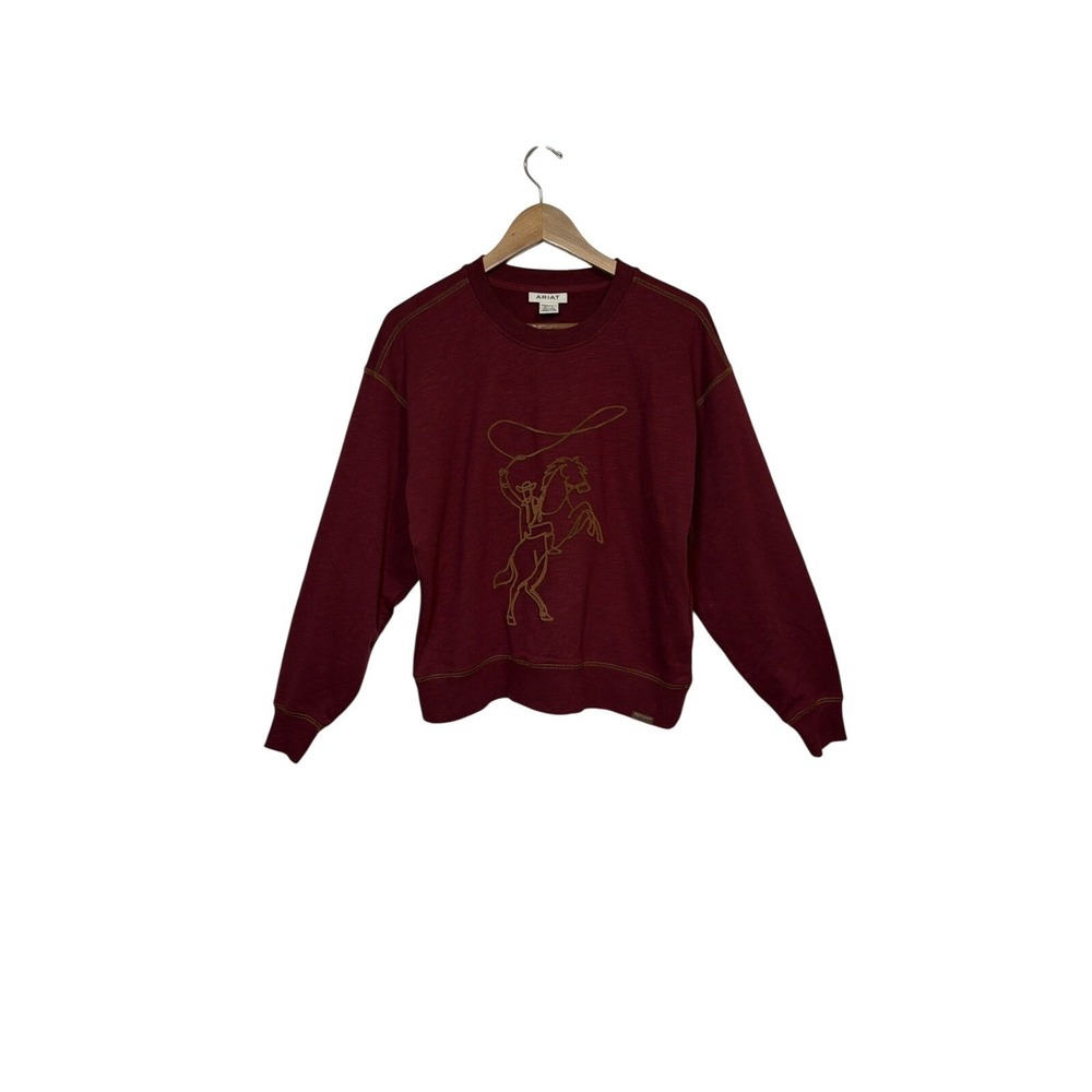 Ariat Lasso Sweatshirt Women Small Burgundy Embroidered Horse Western 10062799